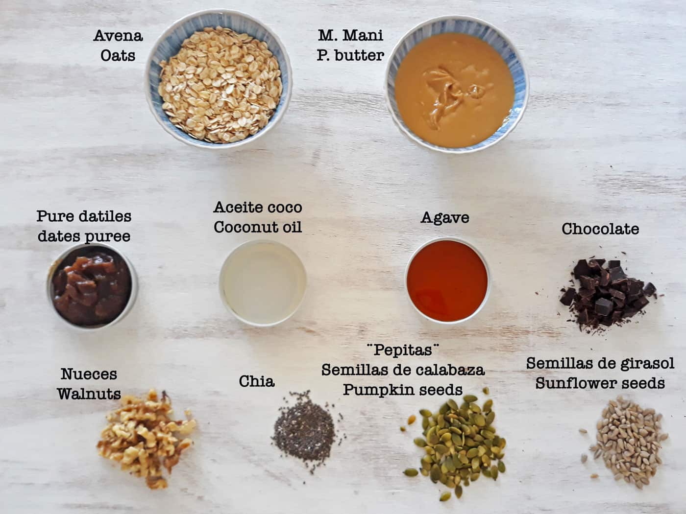 ingredientes para preparar barras de cereal sin azúcar 