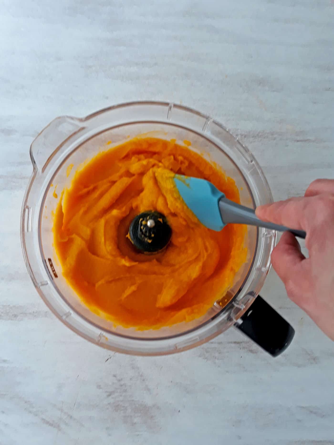 puré de calabaza en procesador de alimentos