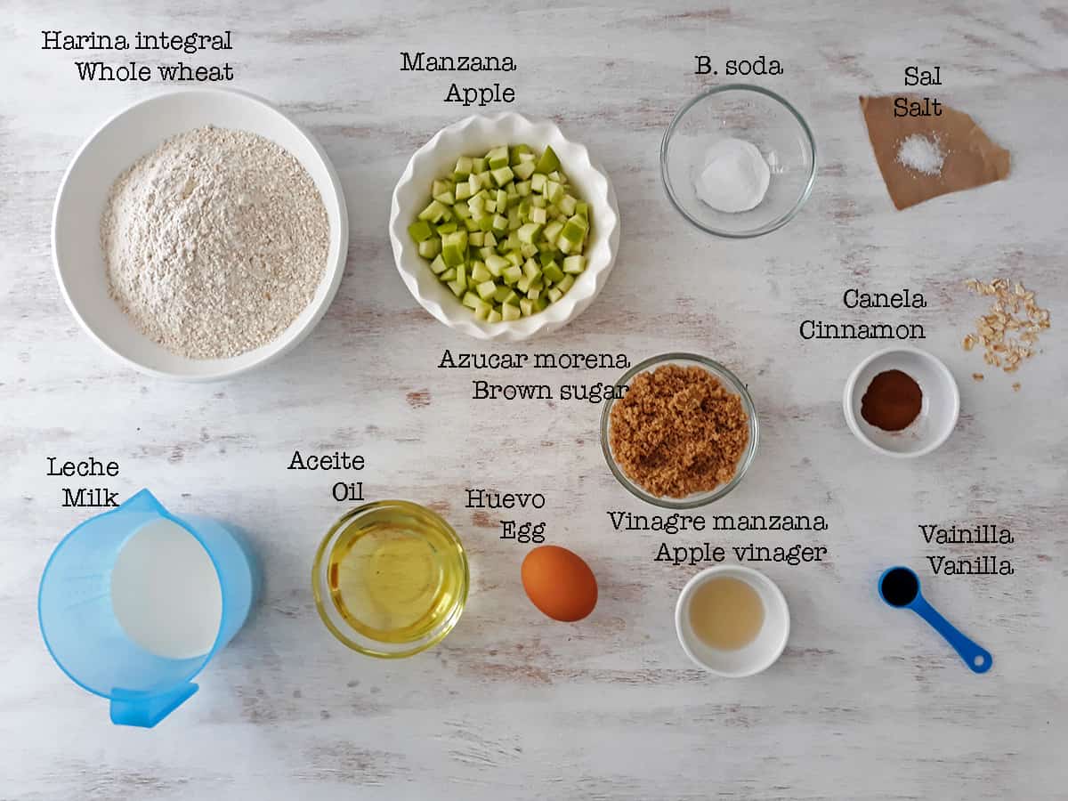 ingredientes para preparar muffins de manzana