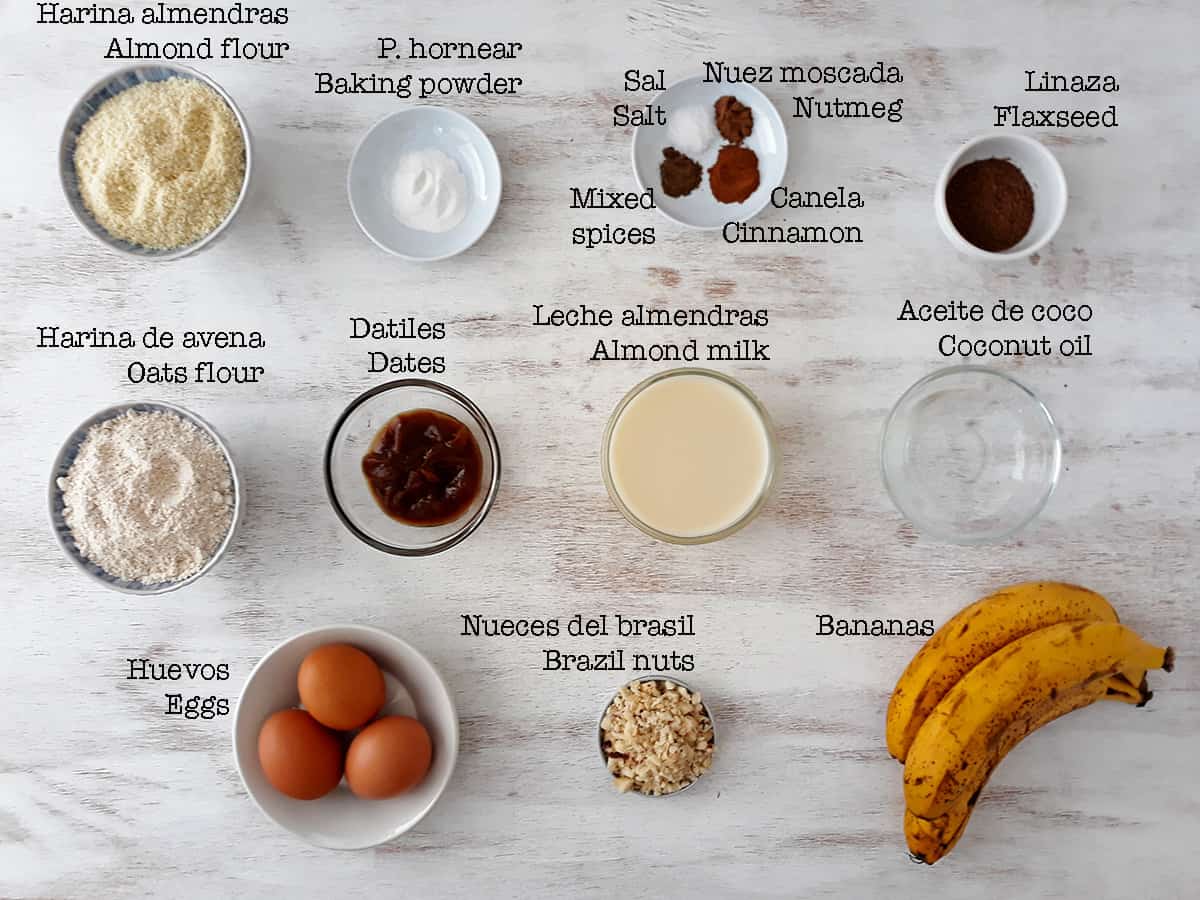 Ingredientes para preparar pan de banana