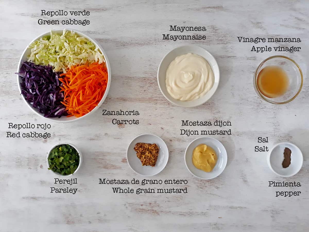 ingredientes para preparar enlada coleslaw