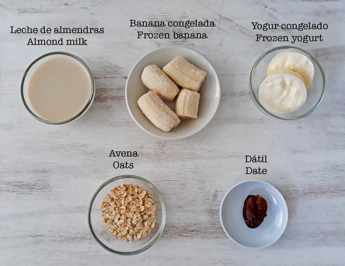 ingredientes para preparar smoothie de banana