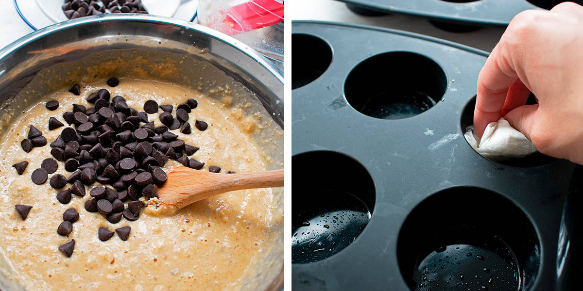 preparación de muffins con chispas de chocolate paso a paso 