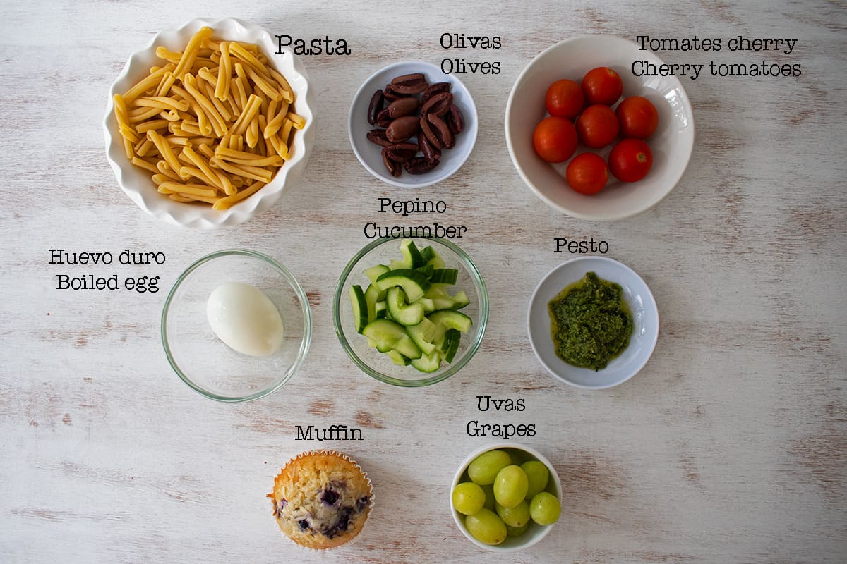 ingredientes para preparar ensalada de pasta pesto