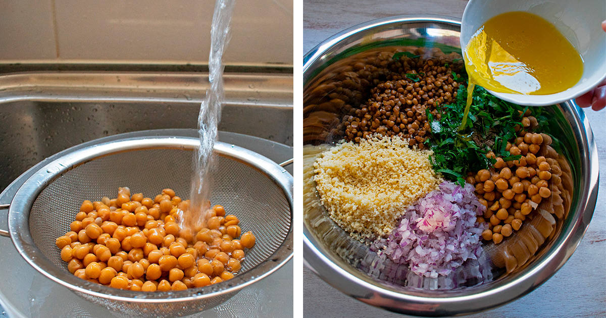 lavar los garbanzos para preparar la ensalada