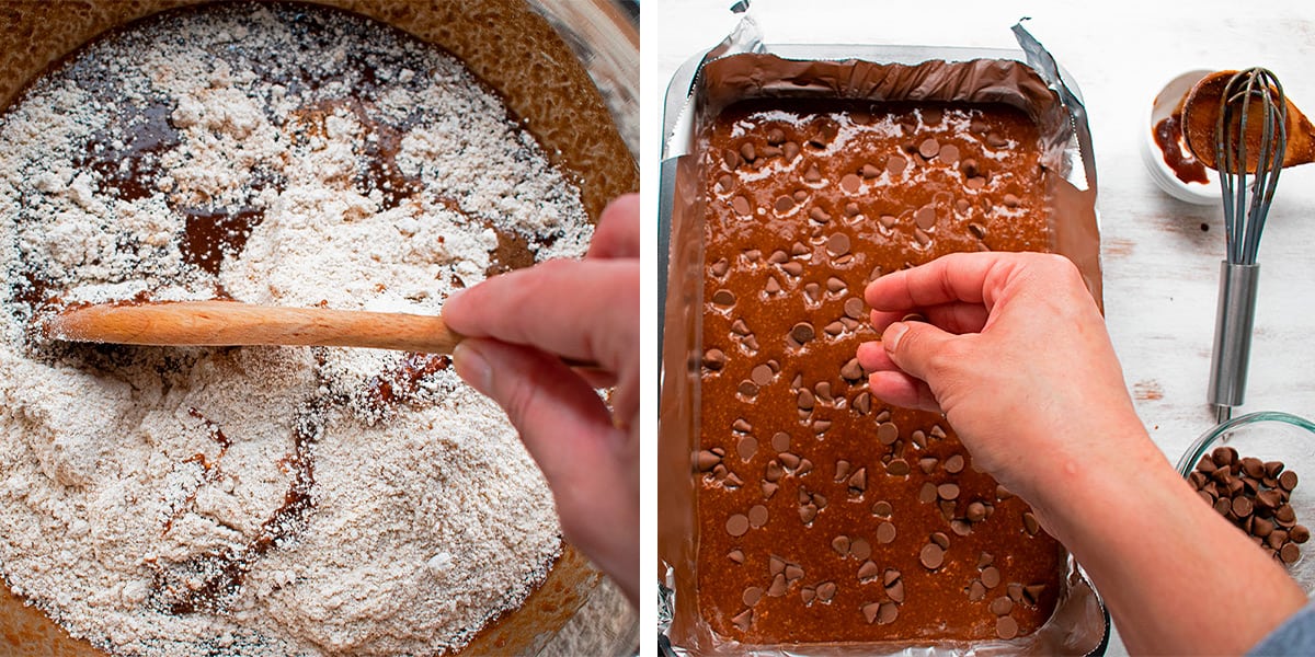 preparando receta de brownies de chocolate