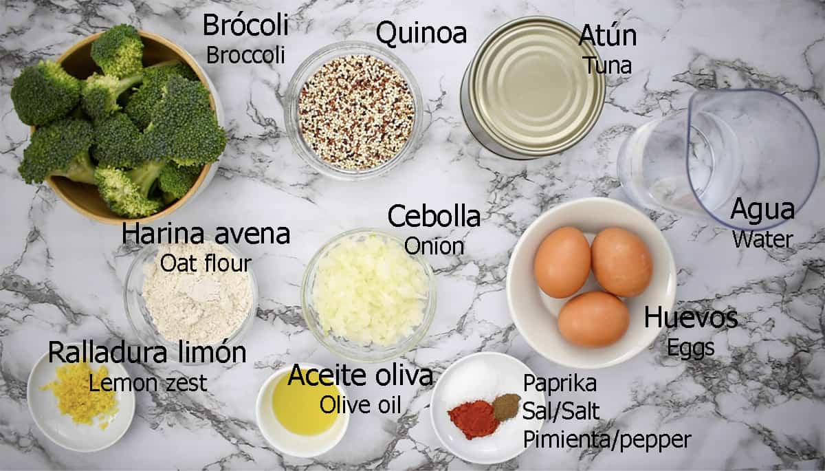 ingredientes para preparar hamburguesas de quinoa y atún