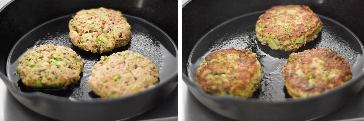 croquetas de atún y quinoa en un sartén negro