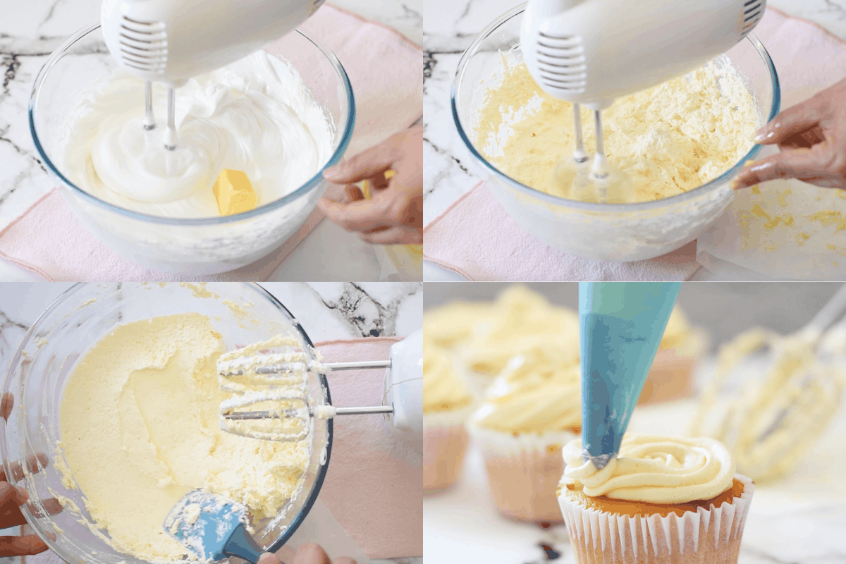 Receta paso a paso para incorporar mantequilla en merengue suizo.