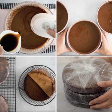 receta paso a paso para preparar un bizcocho de chocolate en capas. 