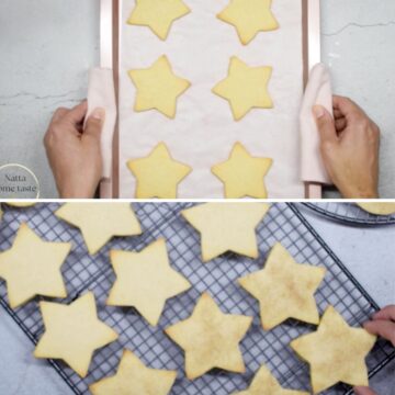 galletas de mantequilla acabadas de salir del horno sobre una rejilla. 