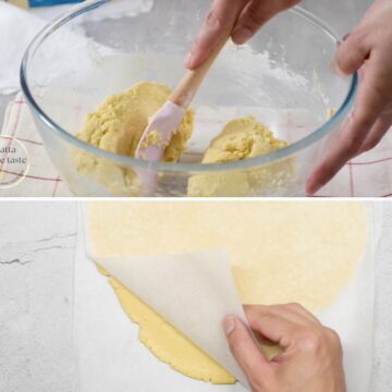 Tazón transparente con masa para galletas de mantequilla.