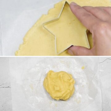 masa de galletas de mantequilla extendida con un cortador de galletas en forma de estrella