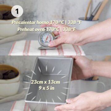 termometro para horno y un molde rectangular para bizcocho 