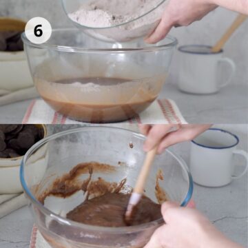 tazones de vidrio con mezcla de pastel de chocolate