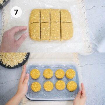 galletas de avena crudas en un contenedor rectangular plastico 