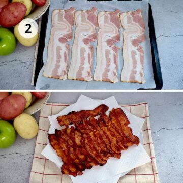tocino sobre una bandeja para horno