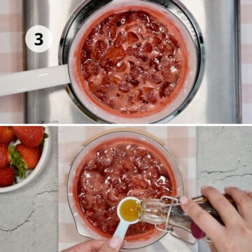 las fresas hierven y sueltan su jugo, creando una textura espesa y brillante.

