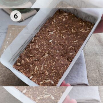 Masa compactada en un molde forrado con papel para hornear